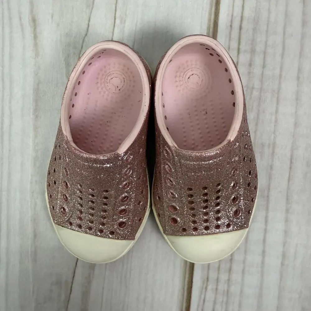 Native Jefferson Bling Shoes Glitter Slip On Shoes Kids Size C5 Rose Gold